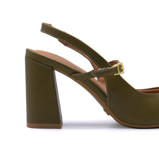 BR Olive Block Heel Slingbacks