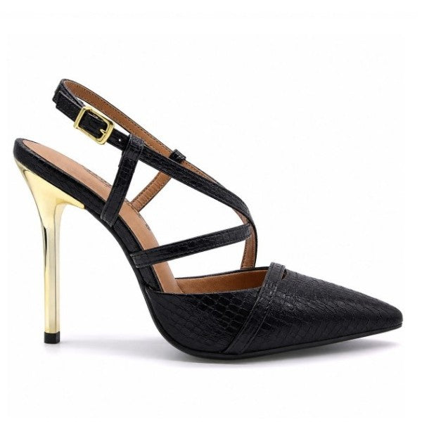 BR Black Croc Metal Slingbacks
