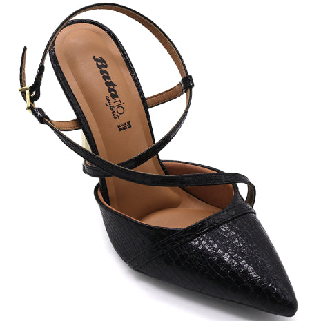 BR Black Croc Metal Slingbacks