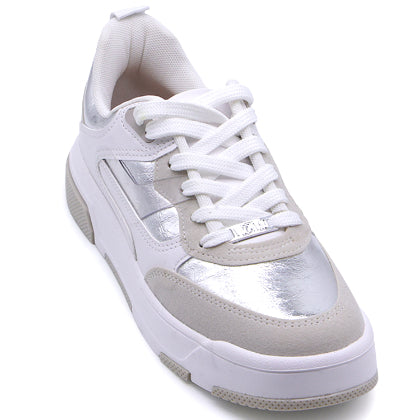 BR White & Silver Metallic Sneakers
