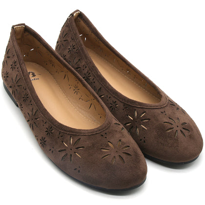 Brown Suede Cutout Ballet Flat