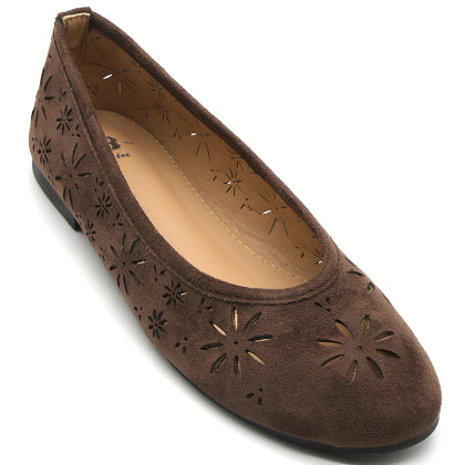Brown Suede Cutout Ballet Flat