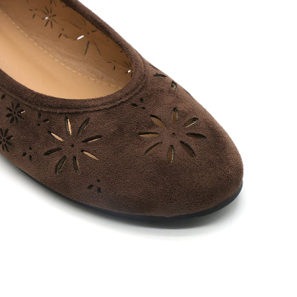 Brown Suede Cutout Ballet Flat