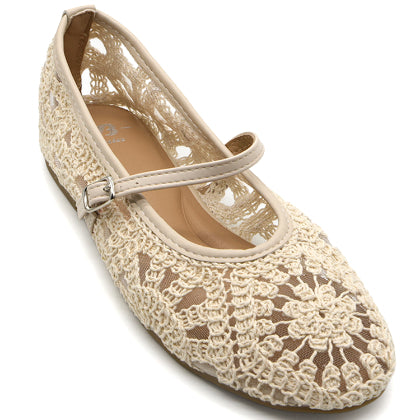 Beige Crochet Maryjanes