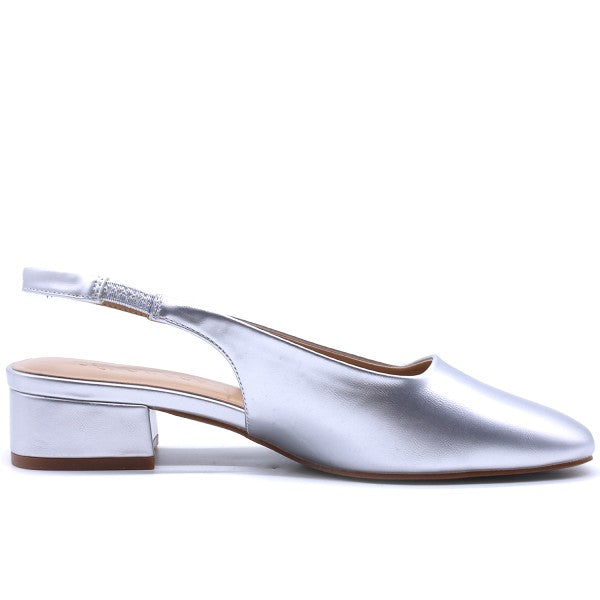 Silver Square Toe Slingbacks