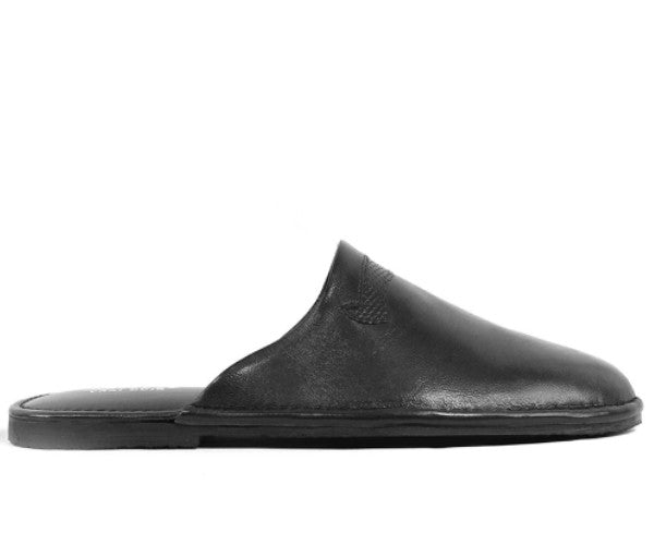 Black Premium Leather Closed Slippers