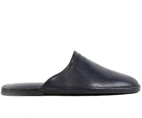 Navy Premium Leather Closed Slippers