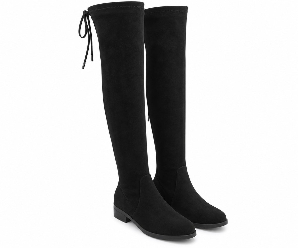 Black Stretch Suede Over-The-Knee Boots