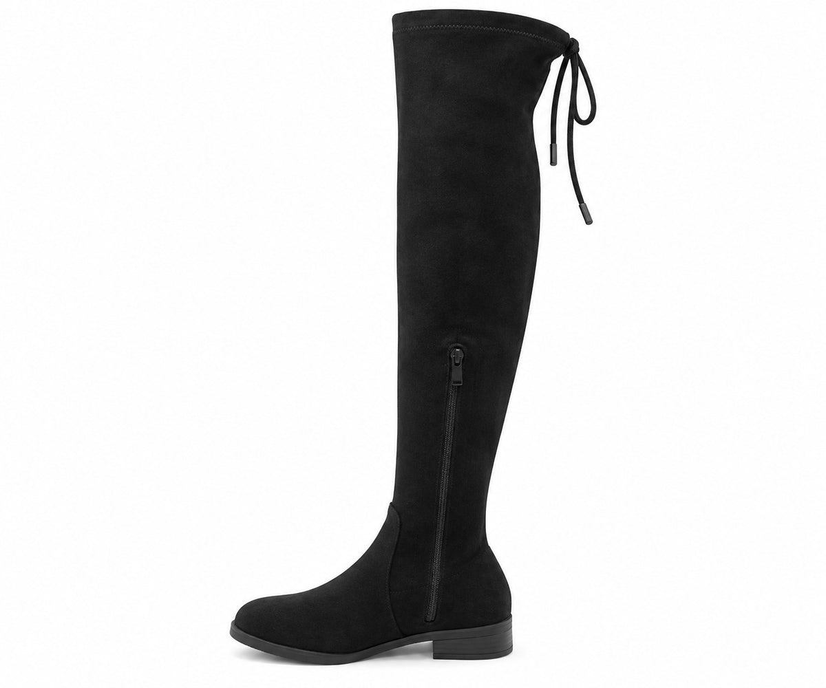 Black Stretch Suede Over-The-Knee Boots