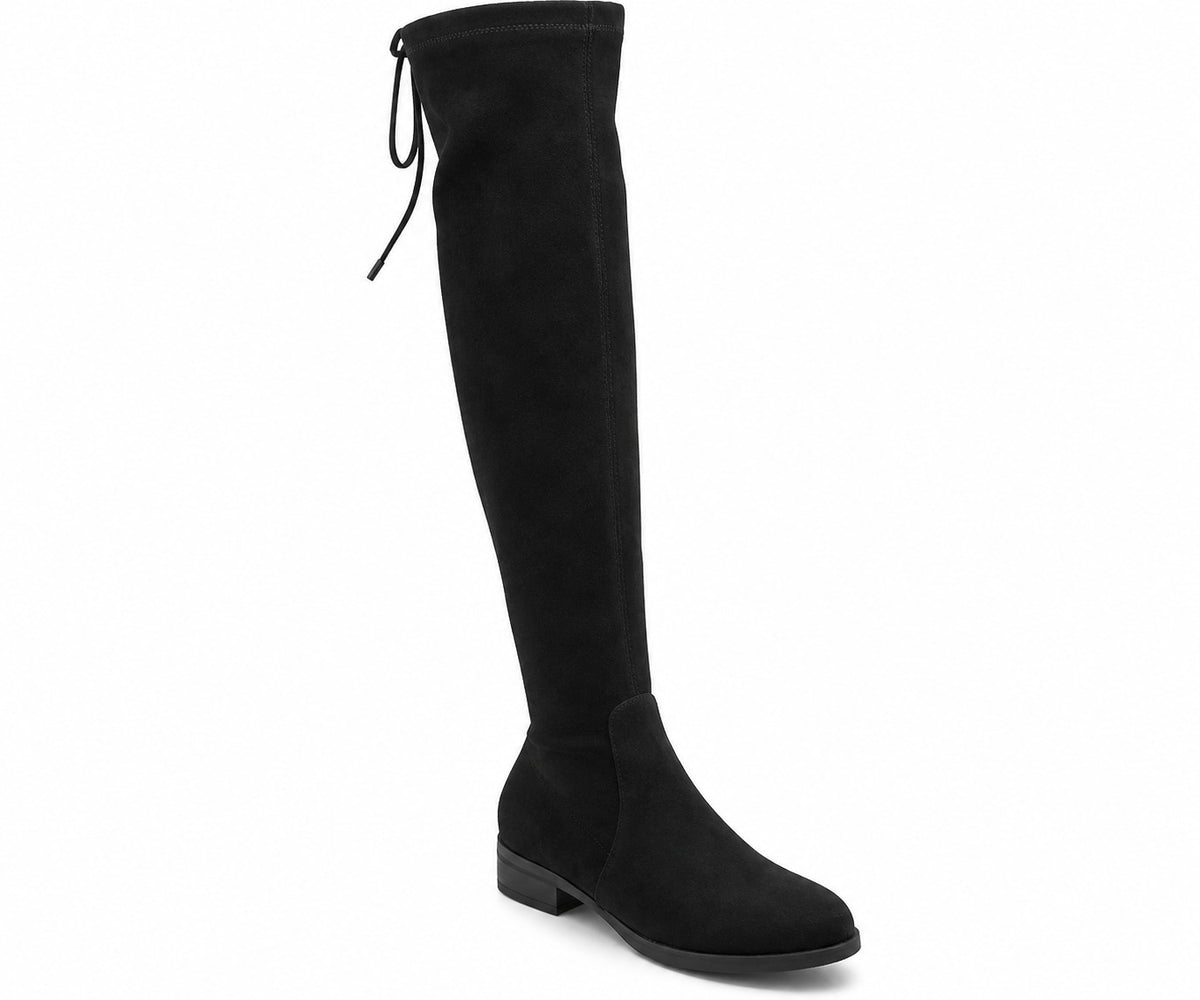 Black Stretch Suede Over-The-Knee Boots