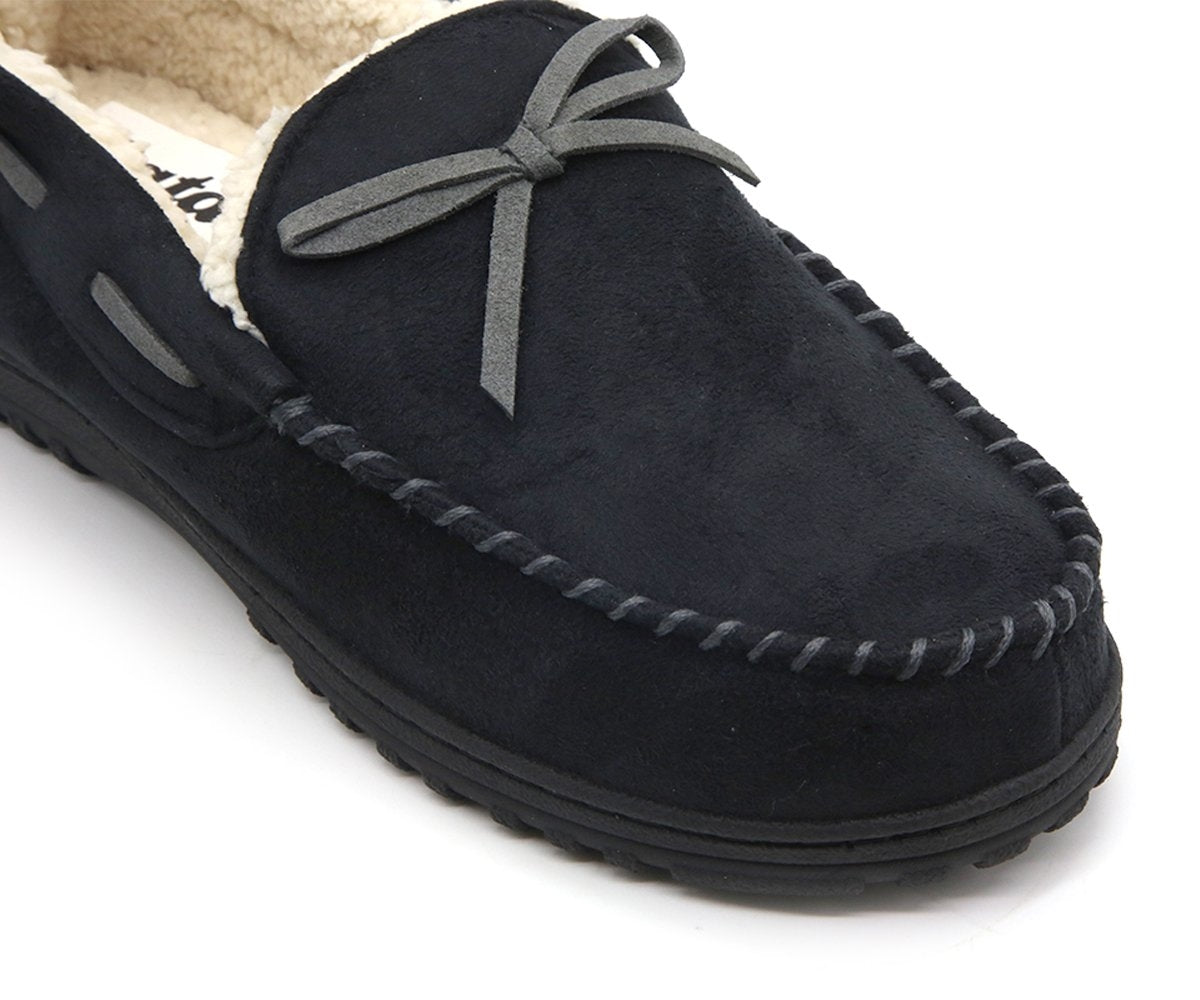 black fur lined house moccasins