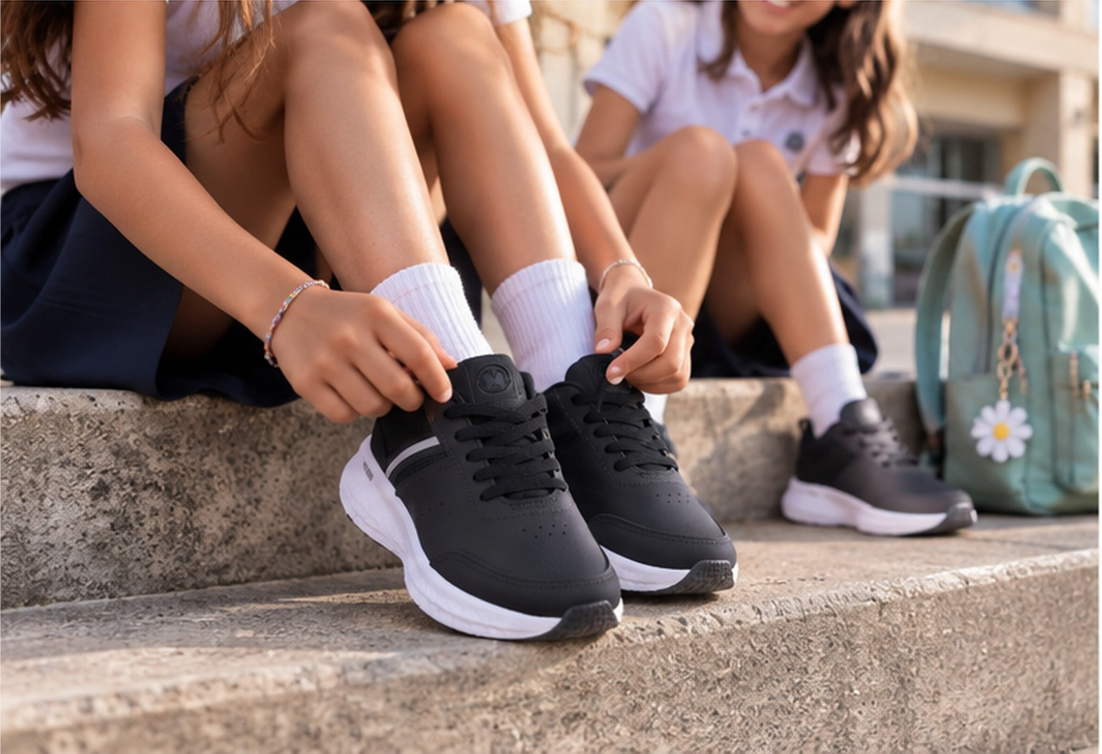 SNEAKERS ON AND OFF SHE GOES