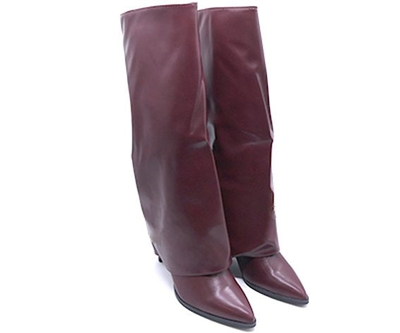 burgundy high fold-over boot