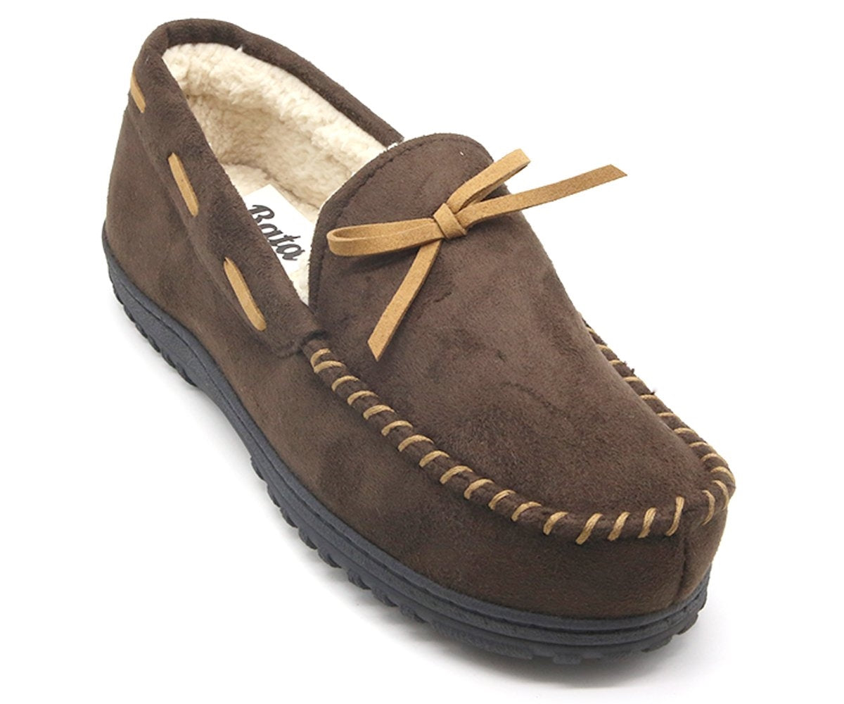 brown fur lined house moccasins