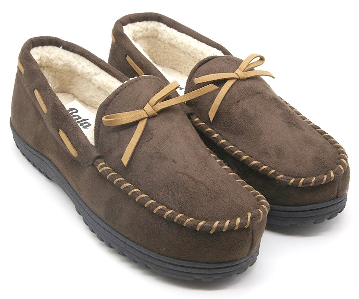 brown fur lined house moccasins