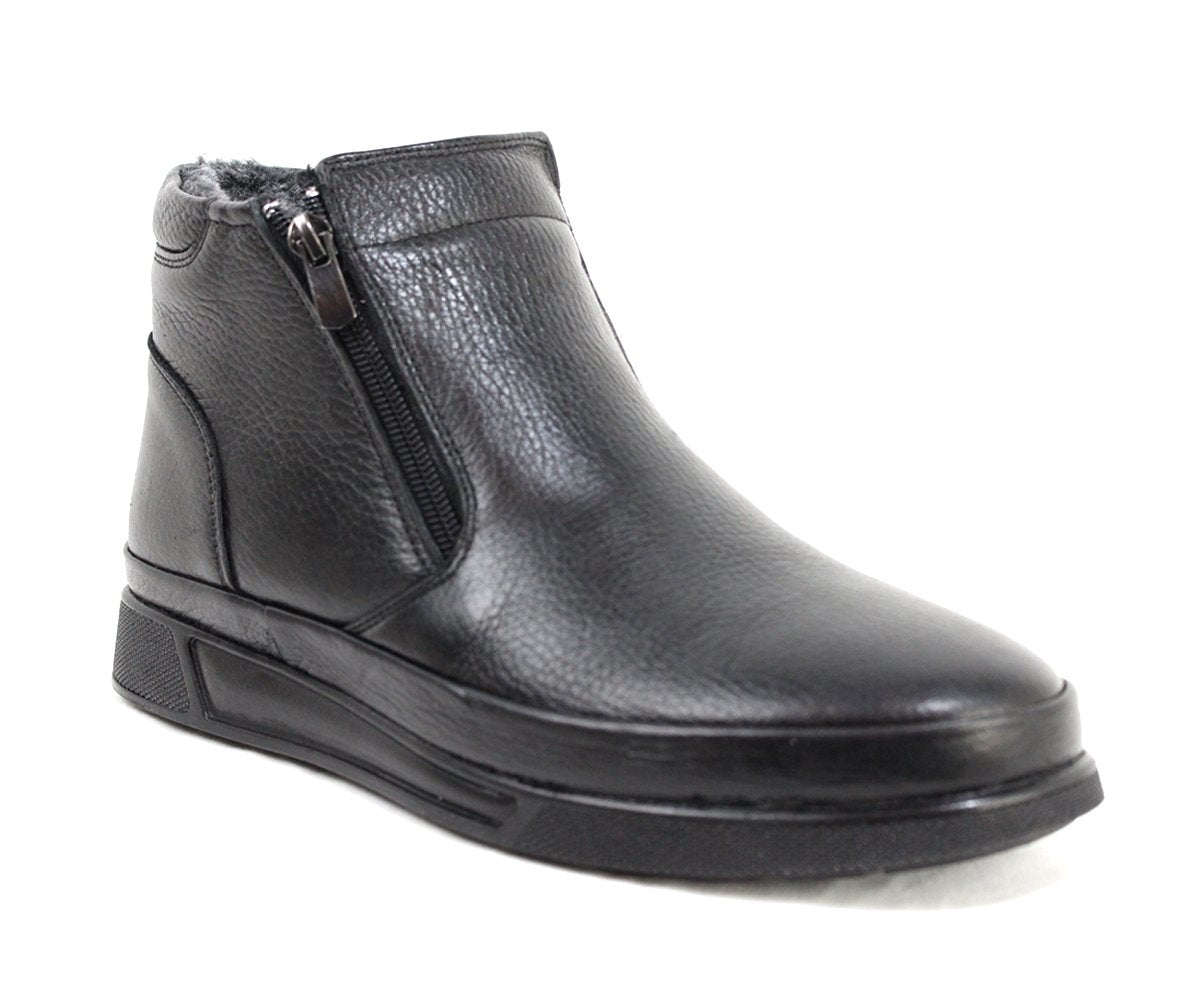 fur-lined leather slip-on boot