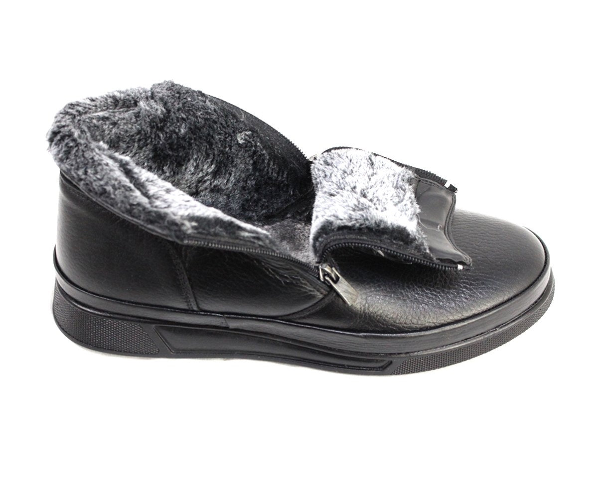 fur-lined leather slip-on boot