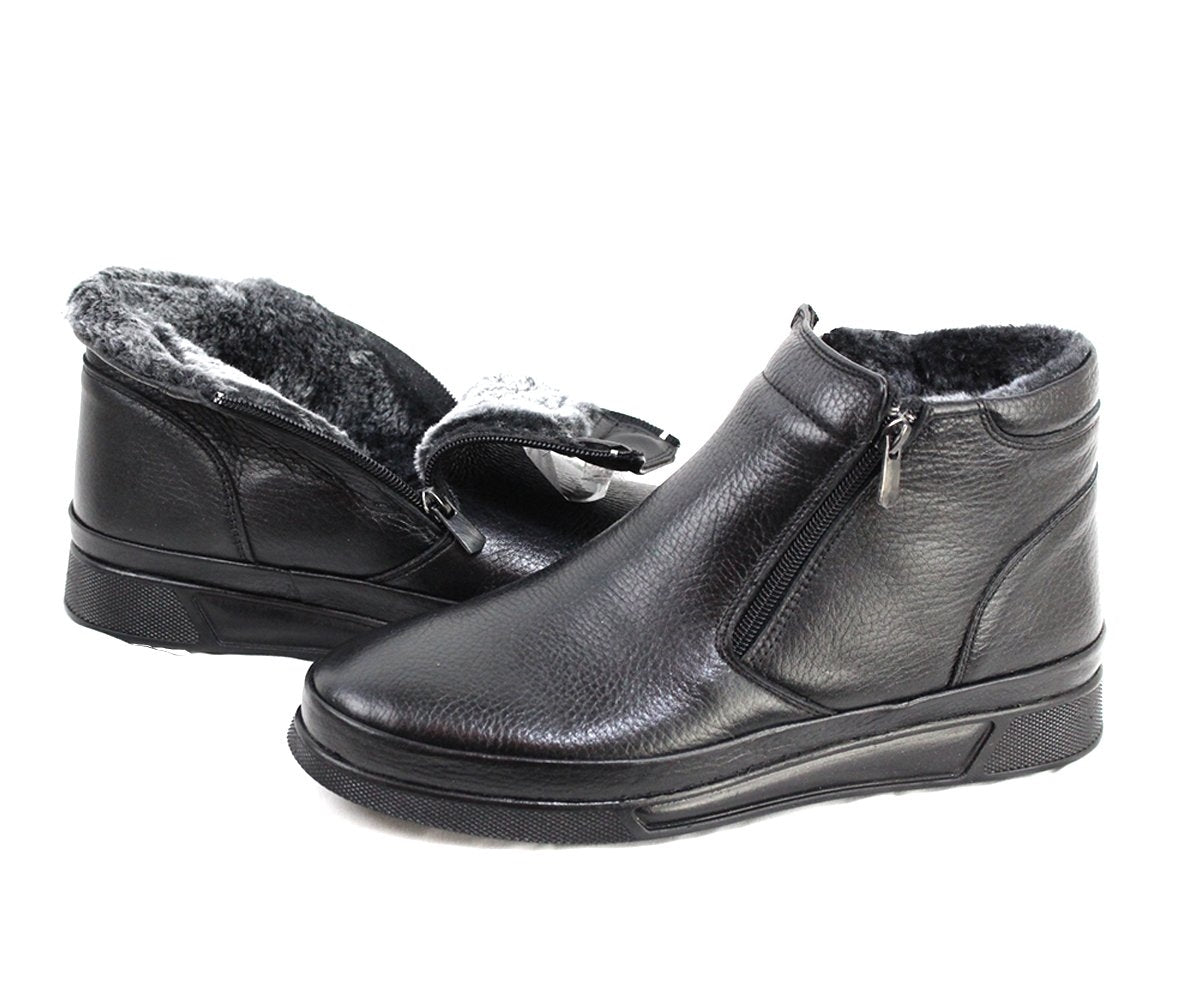 fur-lined leather slip-on boot