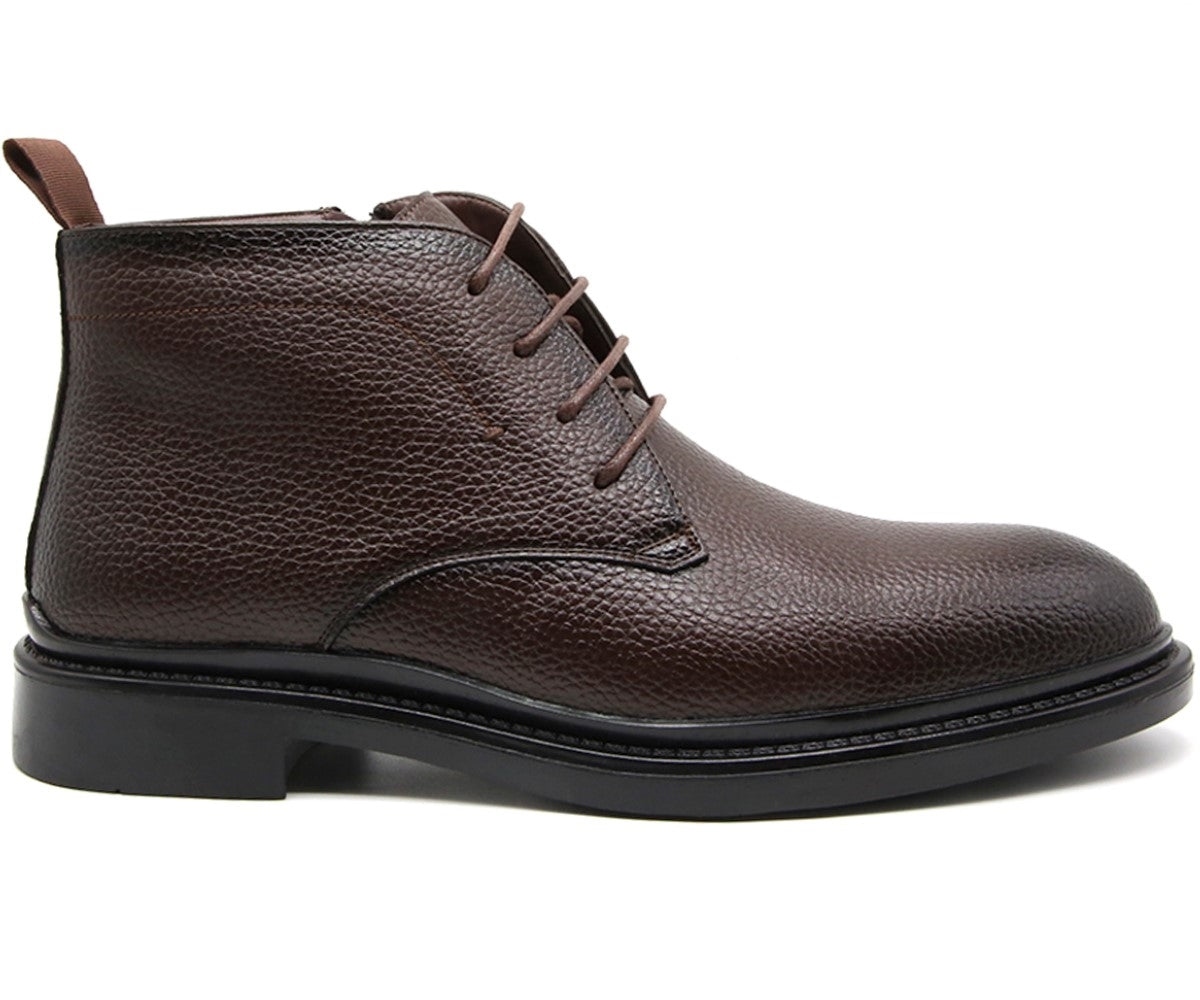grained brown derby boot
