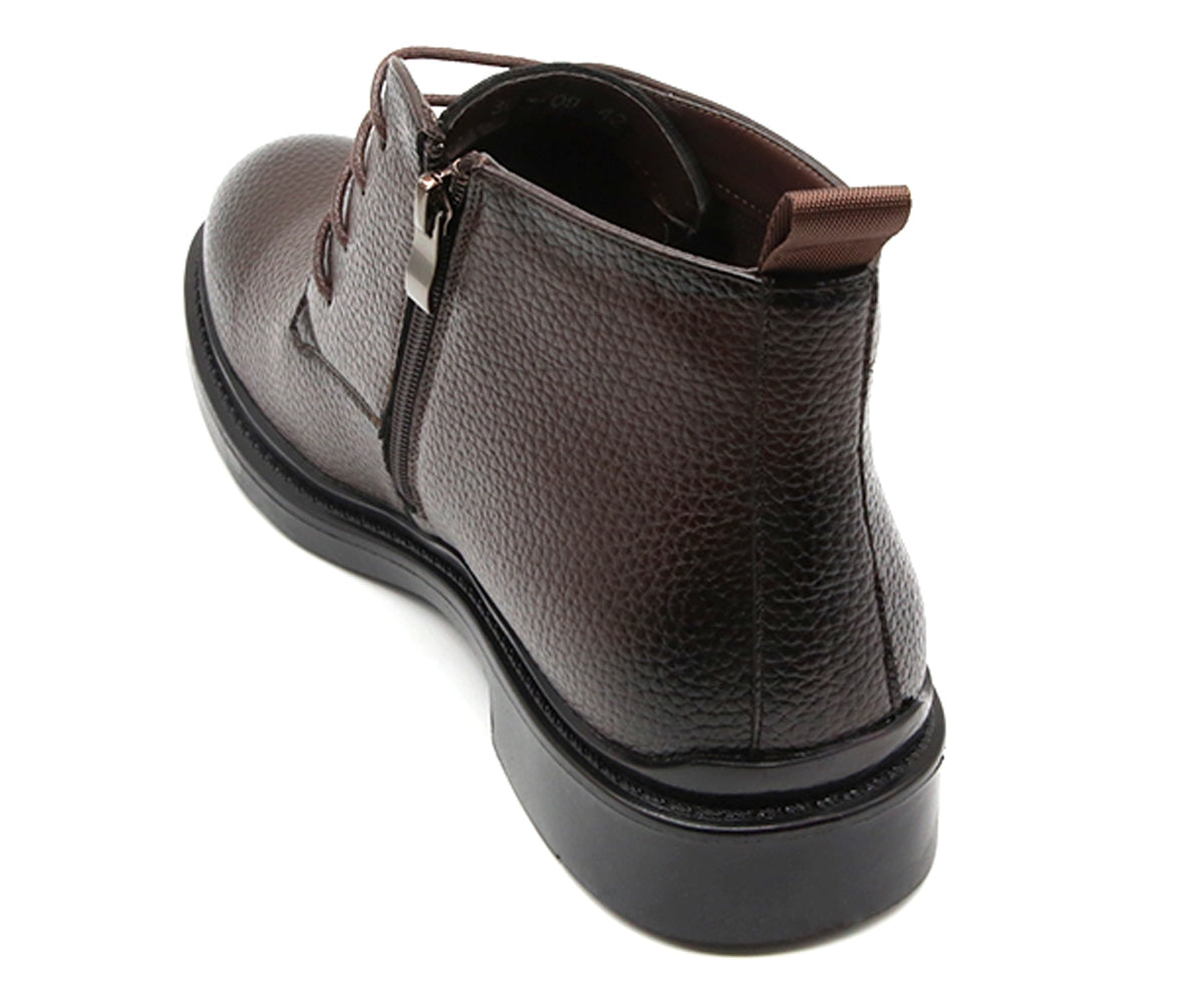 grained brown derby boot