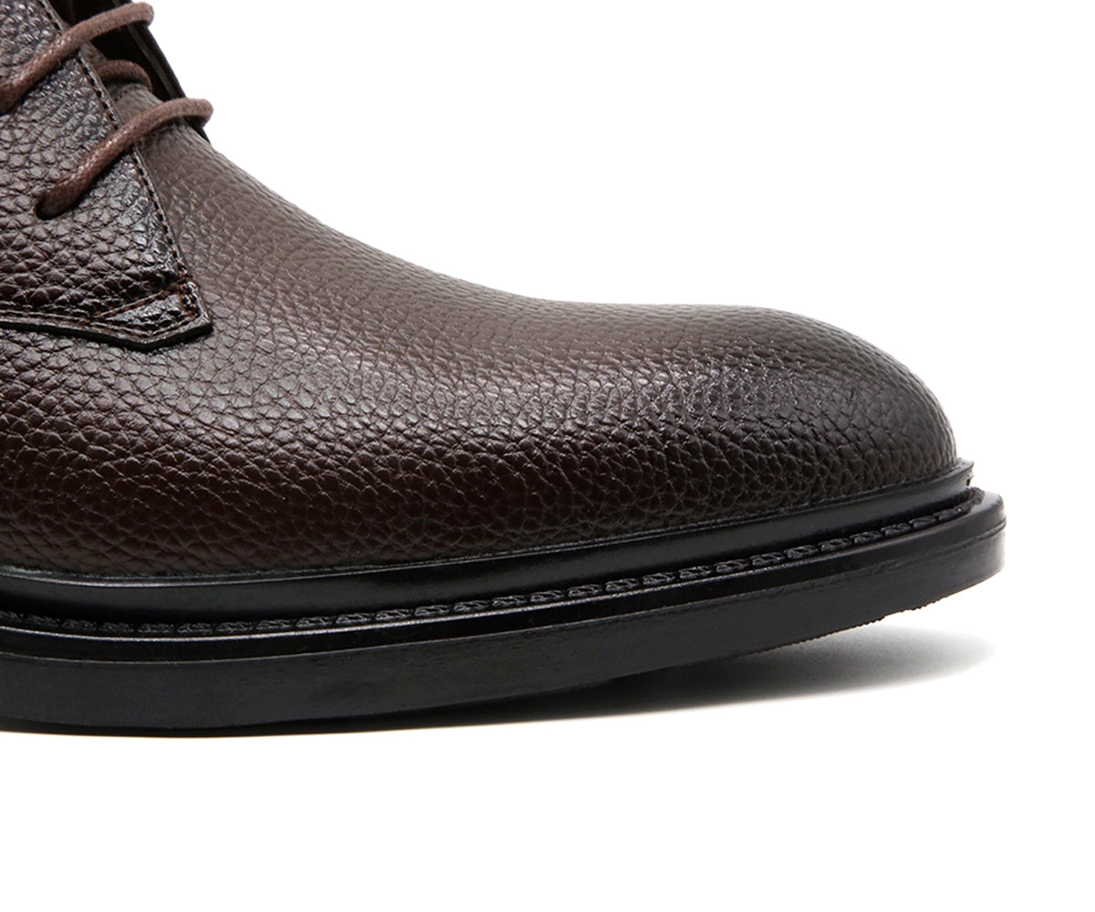 grained brown derby boot