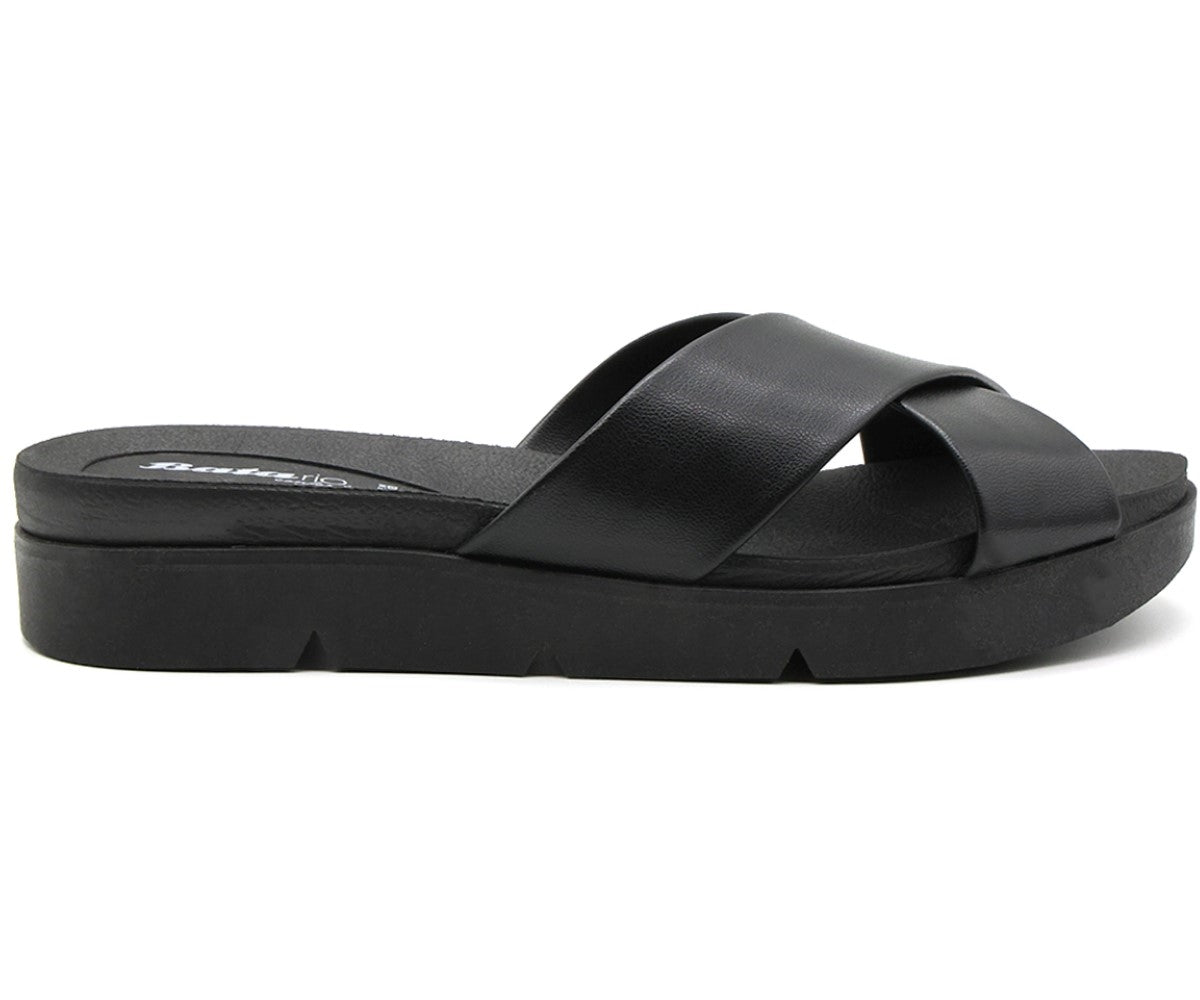 br all black criss cross slides