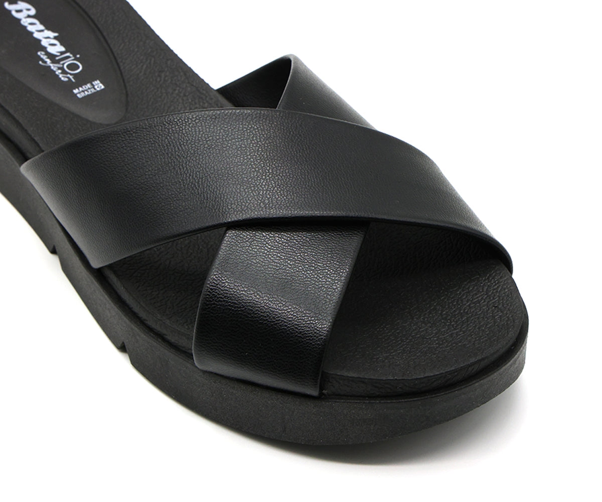 br all black criss cross slides