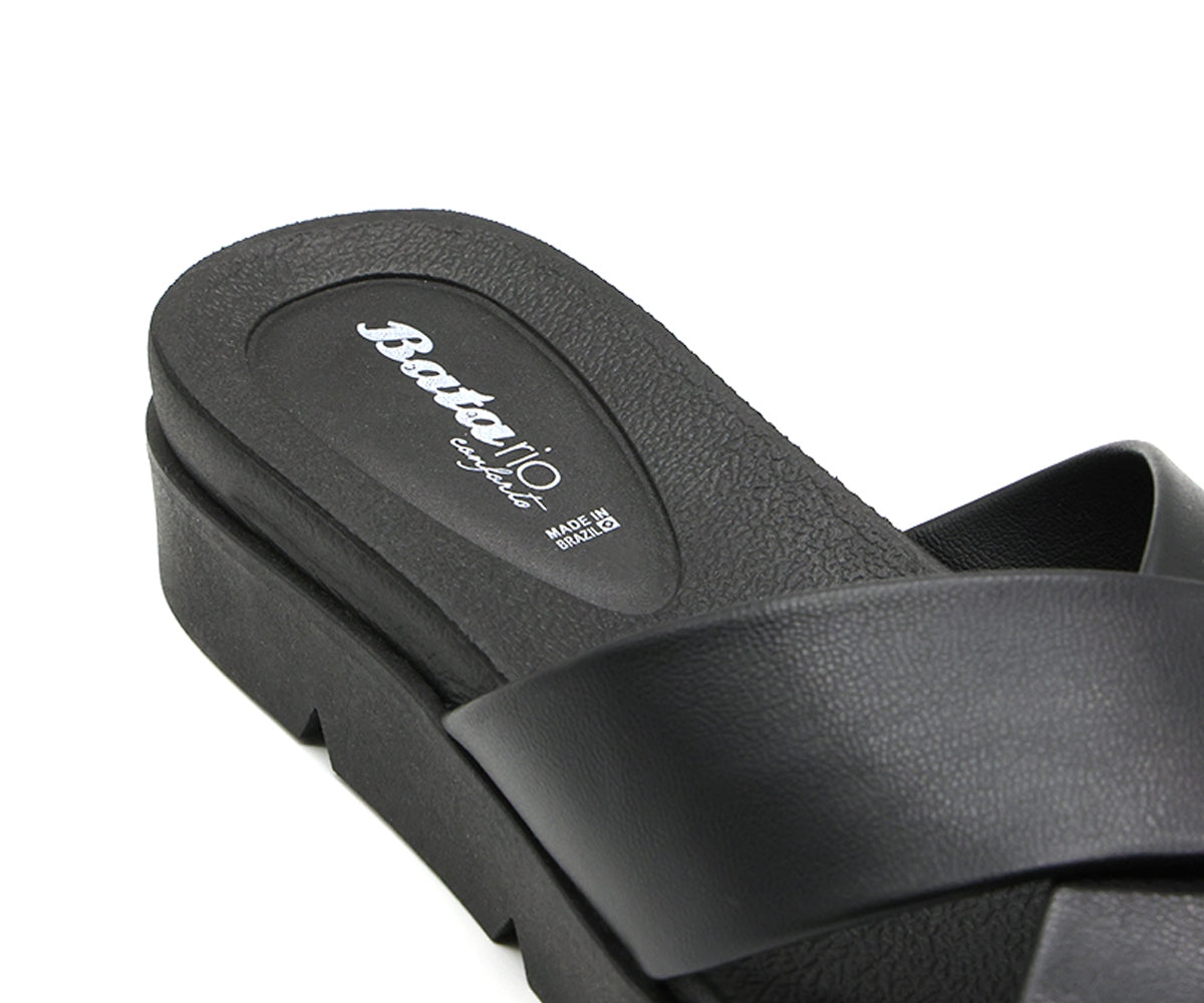 br all black criss cross slides