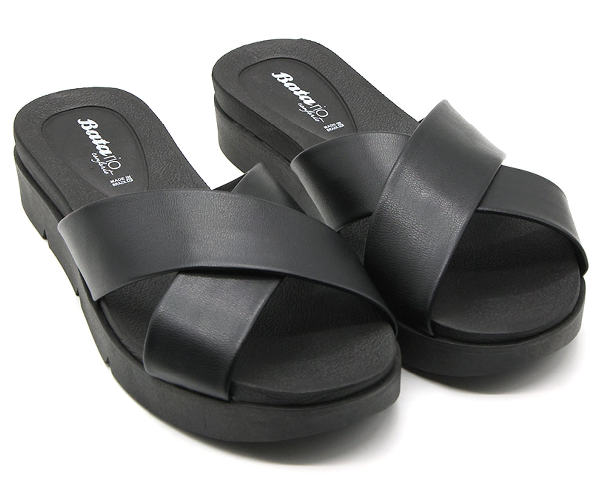 br all black criss cross slides
