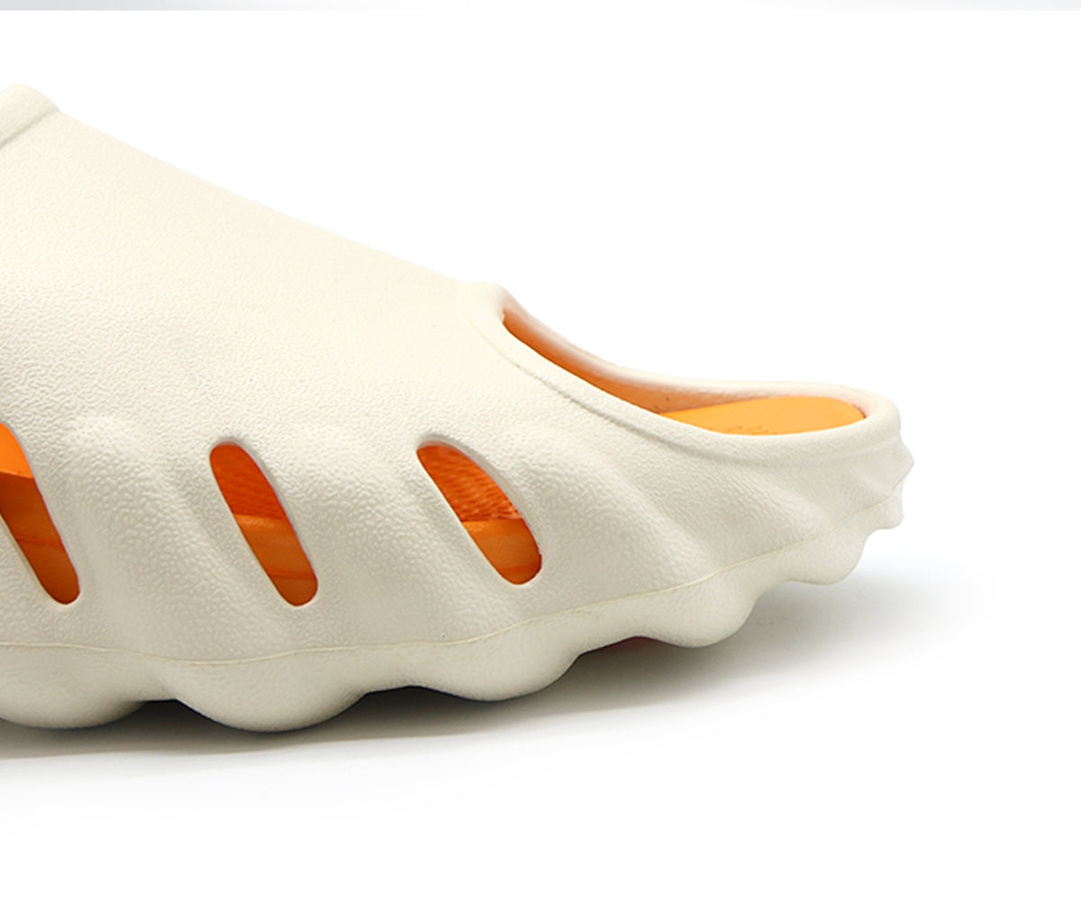 beige & orange pool slides