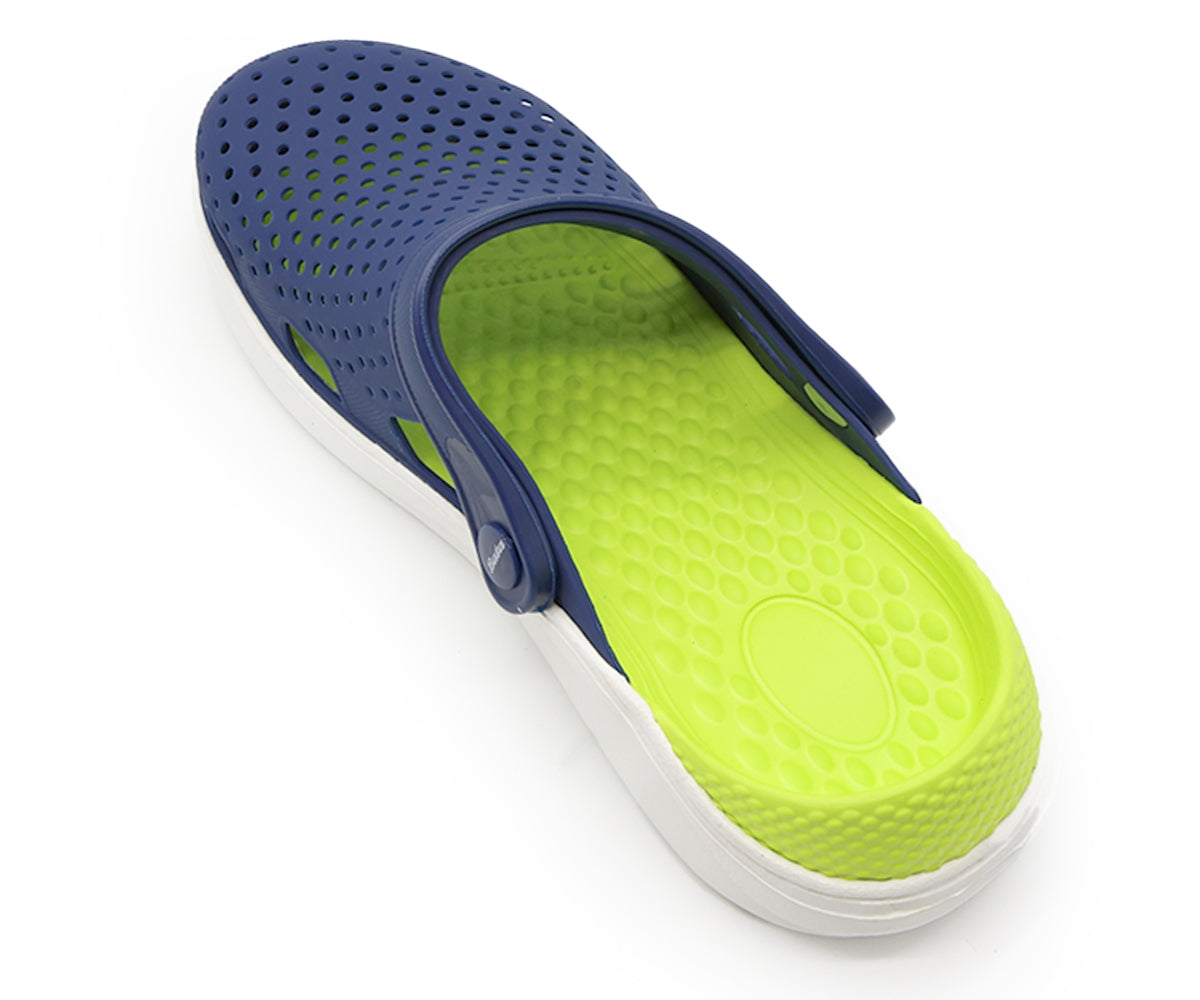 navy & green foam clogs