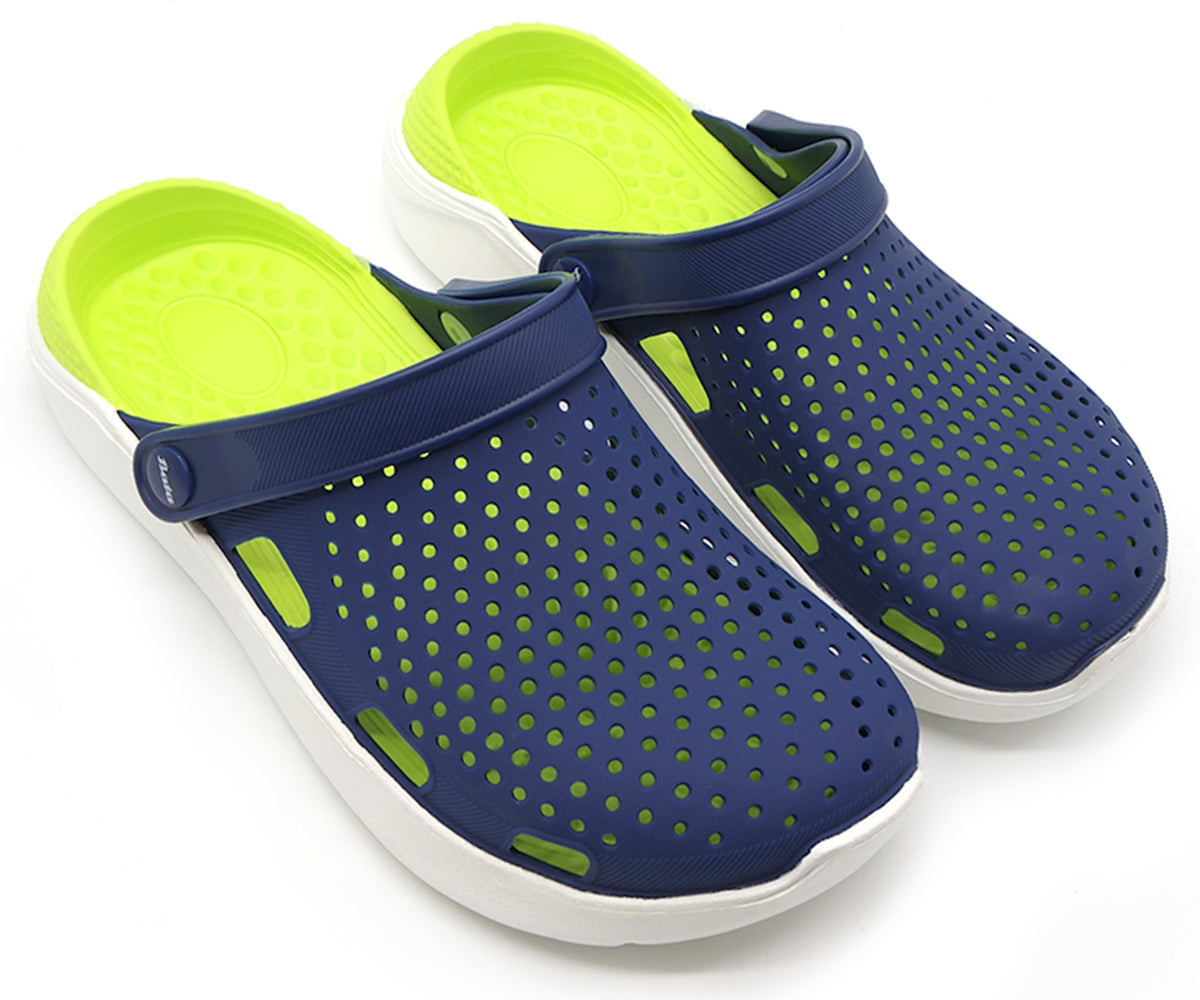 navy & green foam clogs