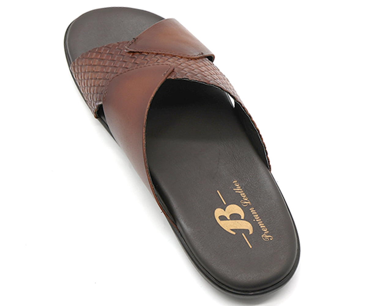 b premium brown criss cross slide