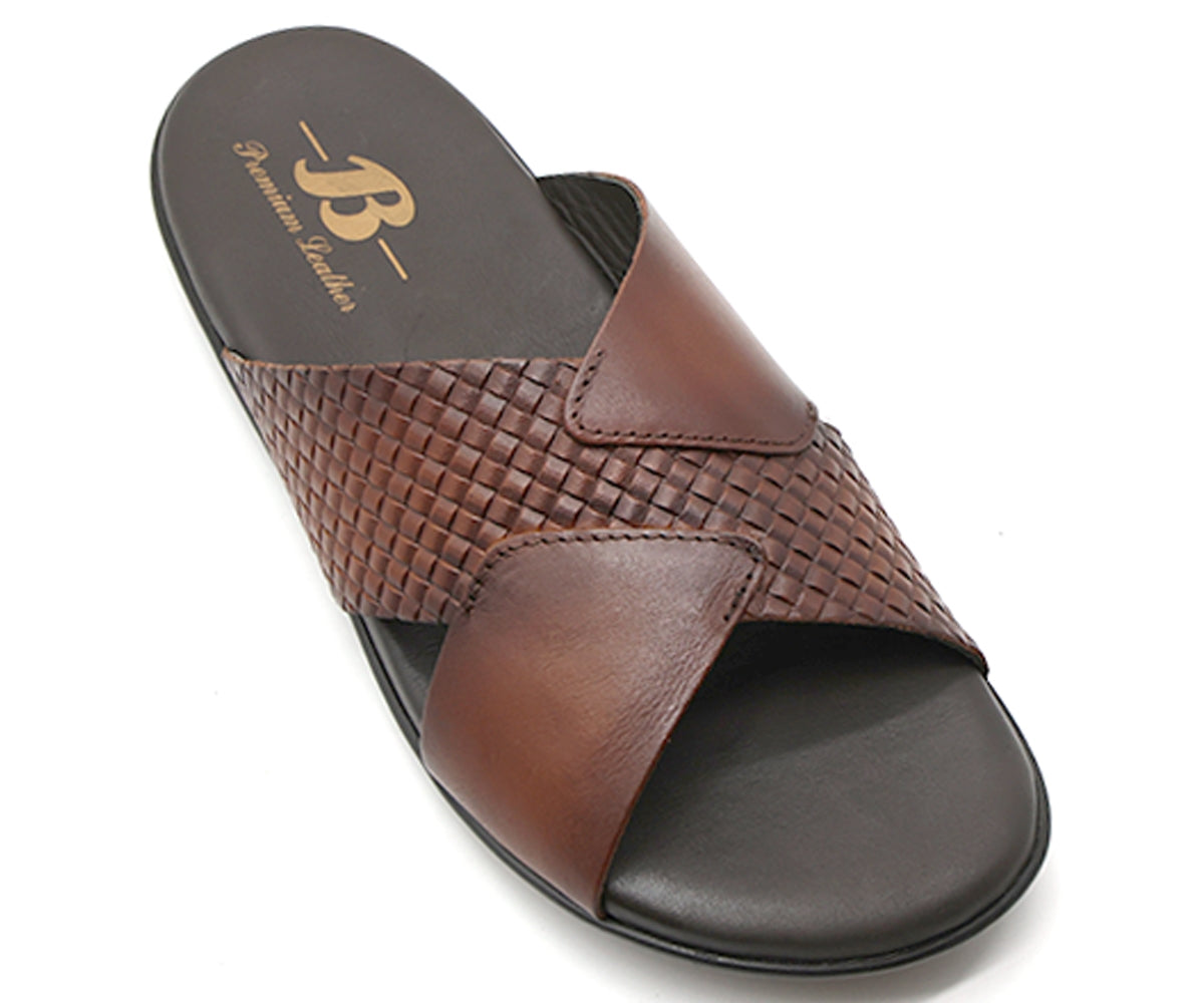 b premium brown criss cross slide