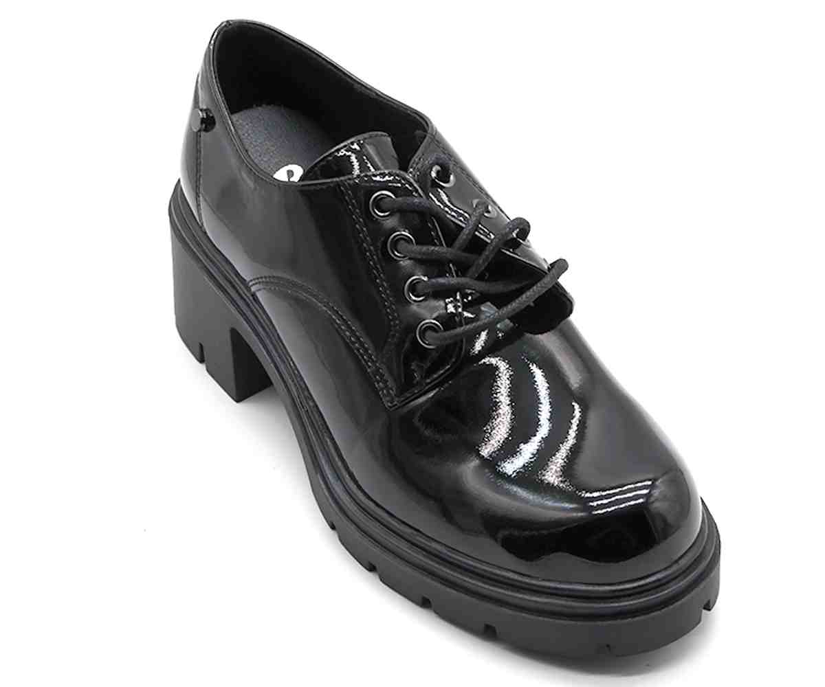 Chunky Black Patent Derby Shoe
