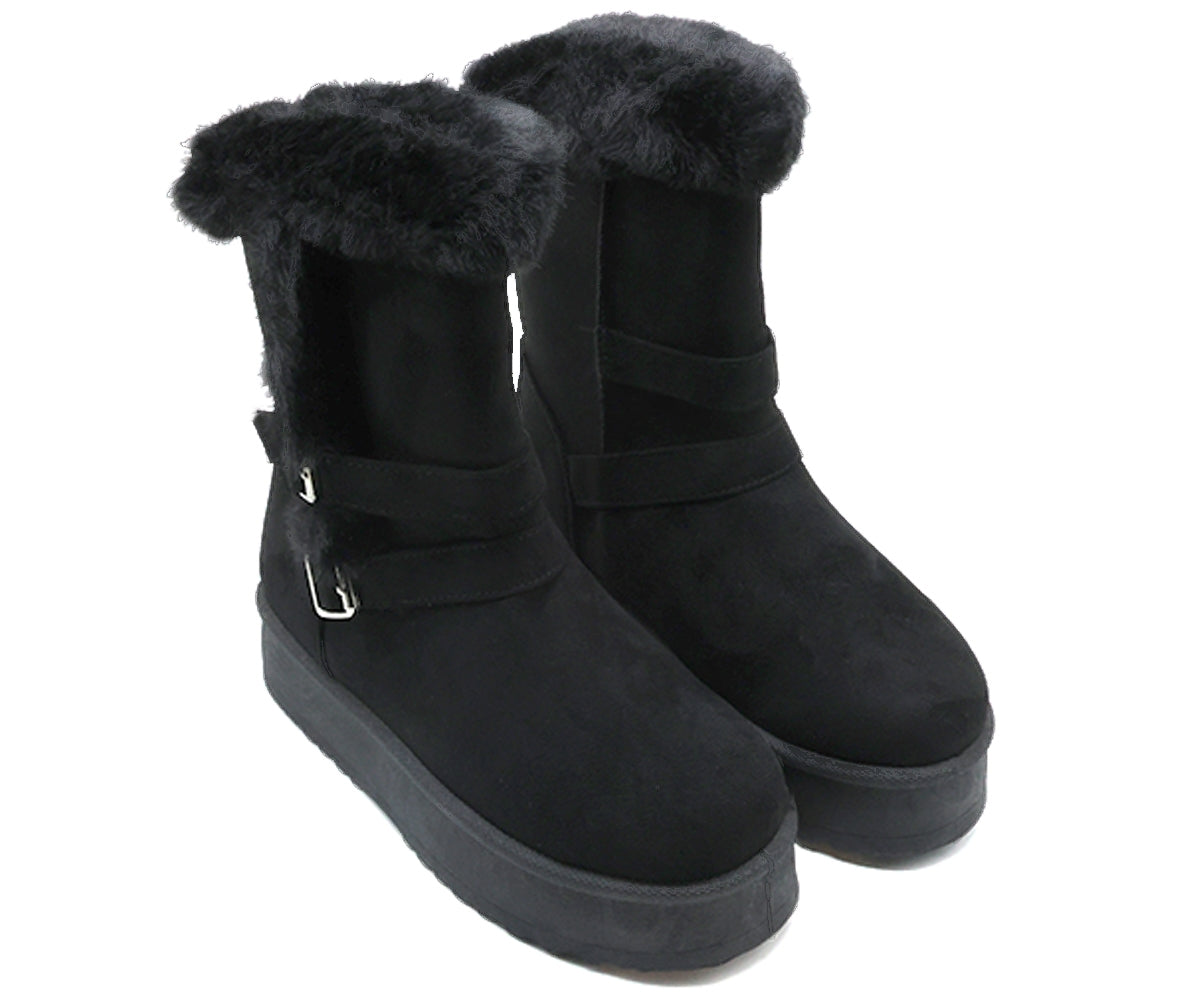 black fur-lined calf boots