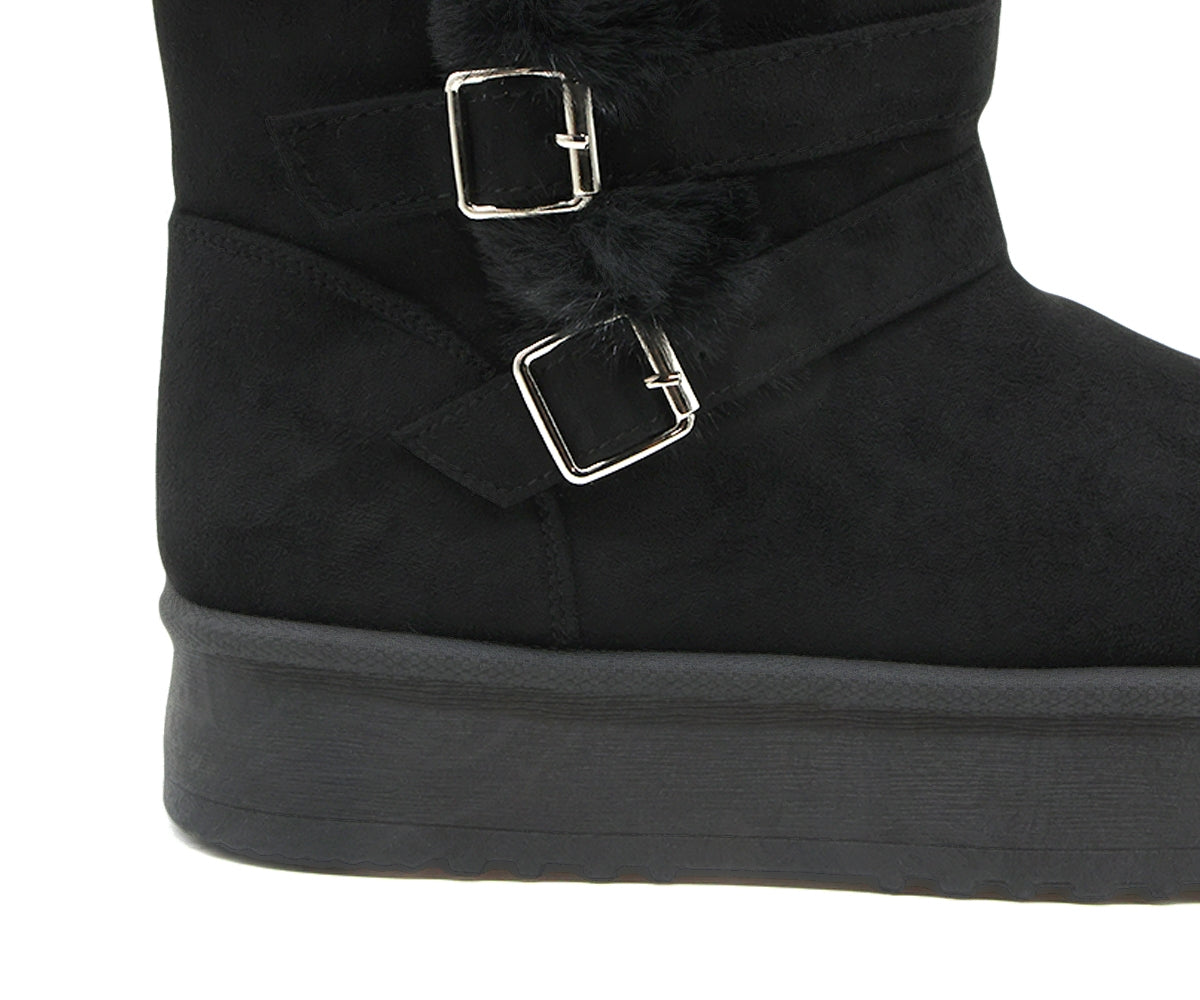 black fur-lined calf boots