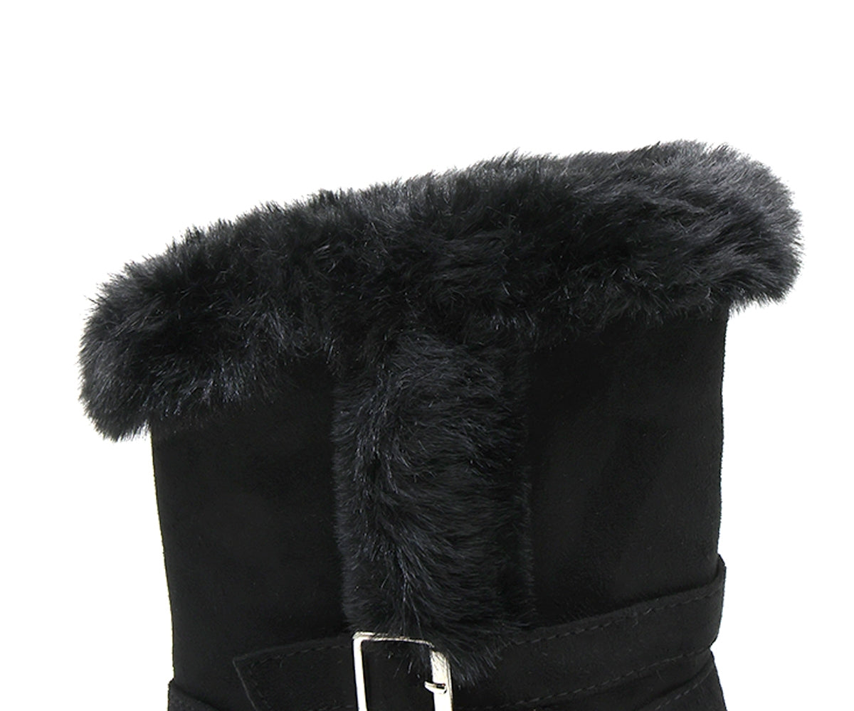black fur-lined calf boots