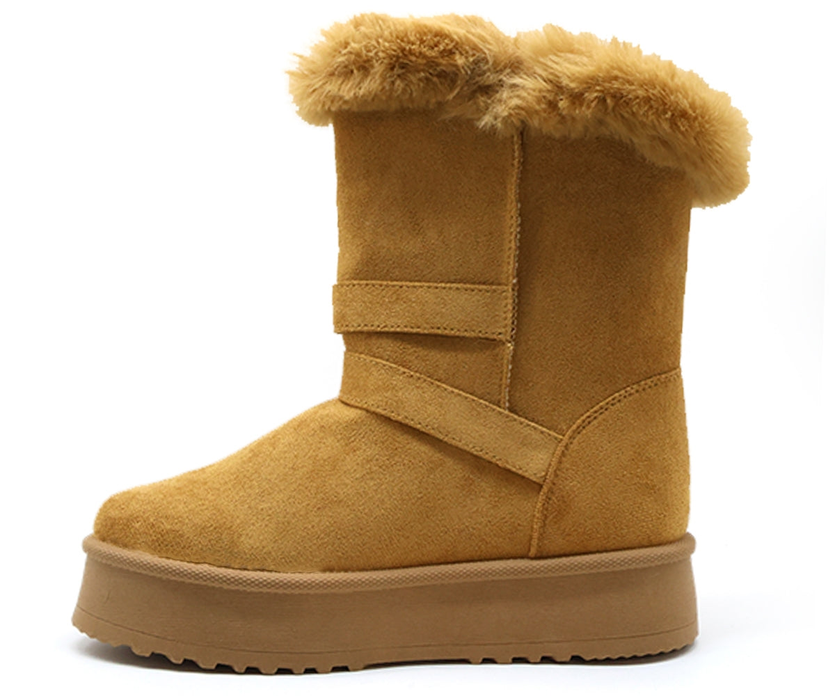camel fur-lined calf boots