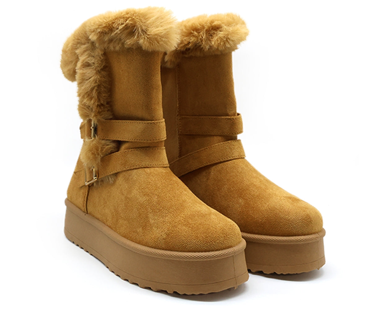 camel fur-lined calf boots