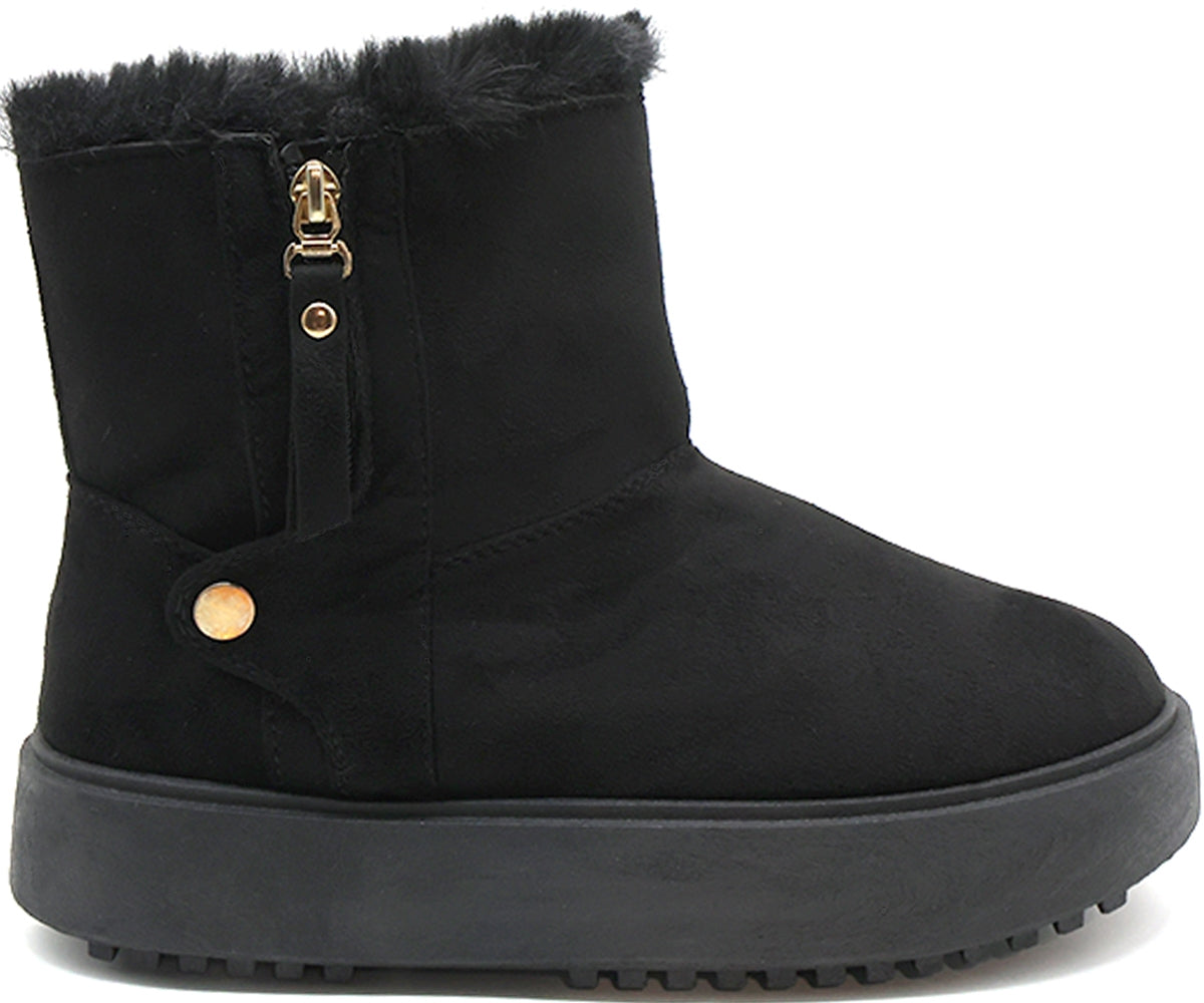 black fur-lined zipper boots