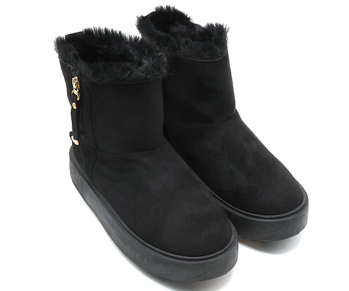 black fur-lined zipper boots