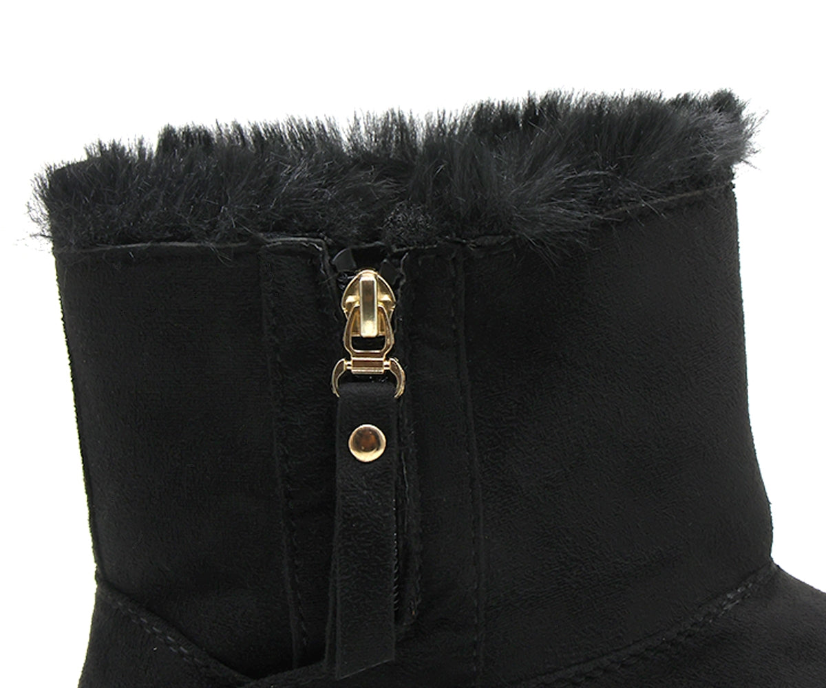 black fur-lined zipper boots