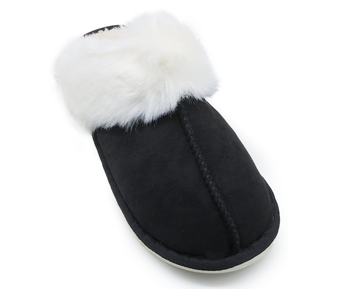 furry black suede slippers