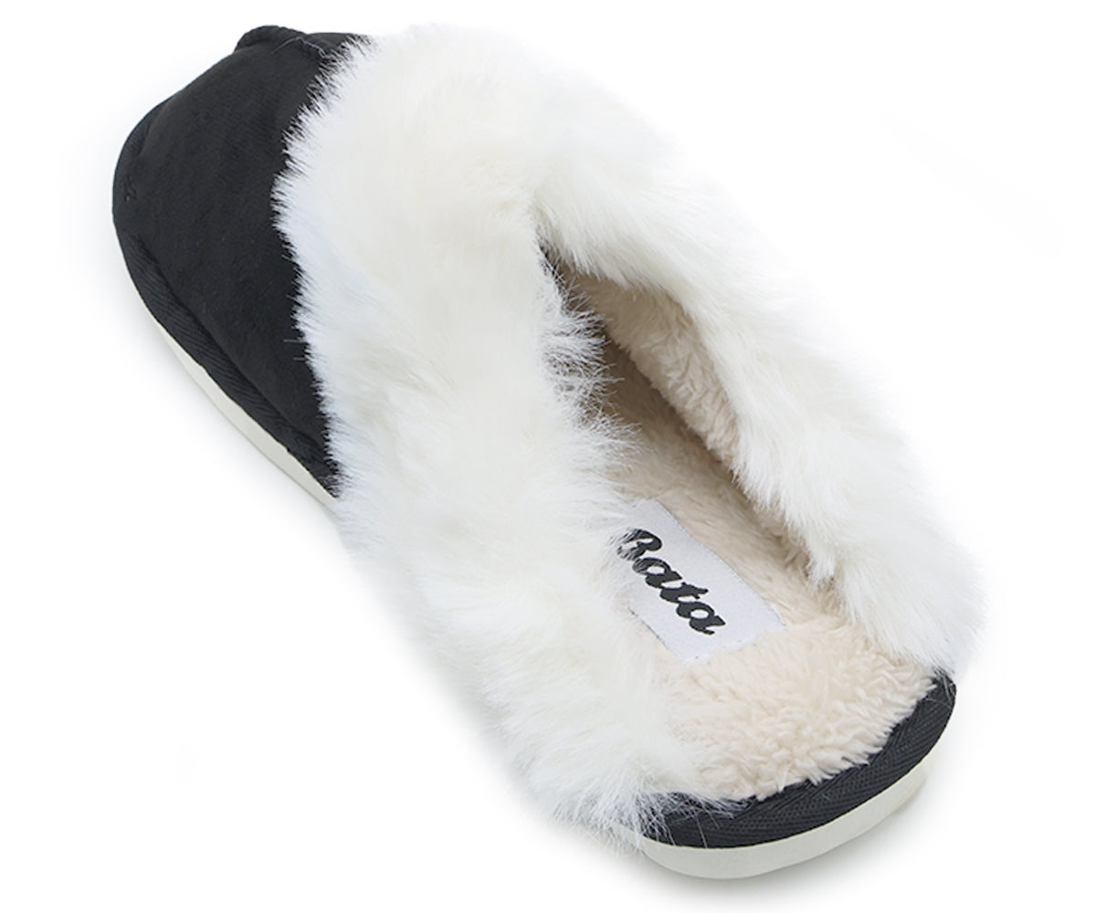 furry black suede slippers