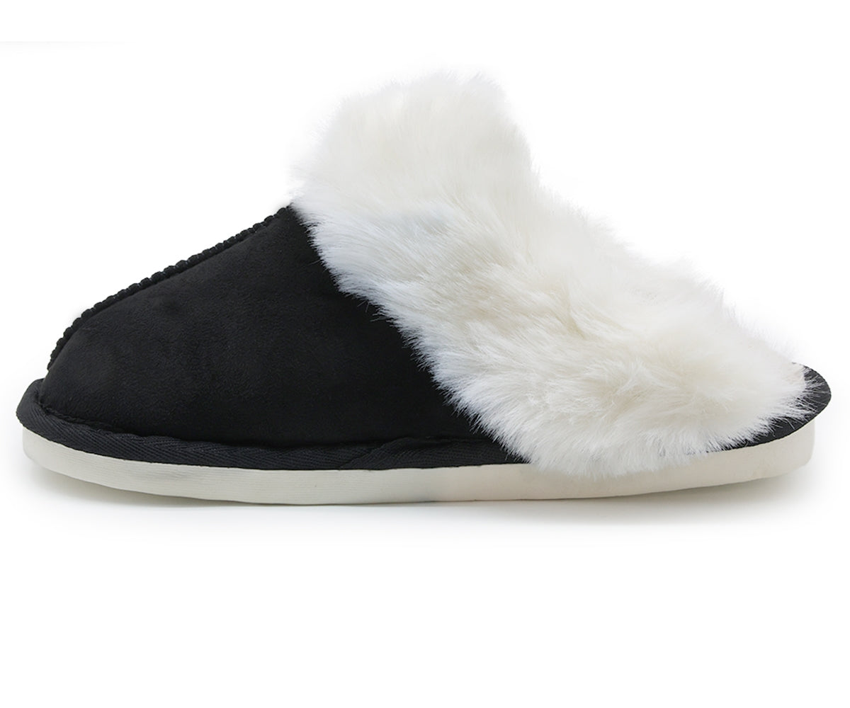 furry black suede slippers