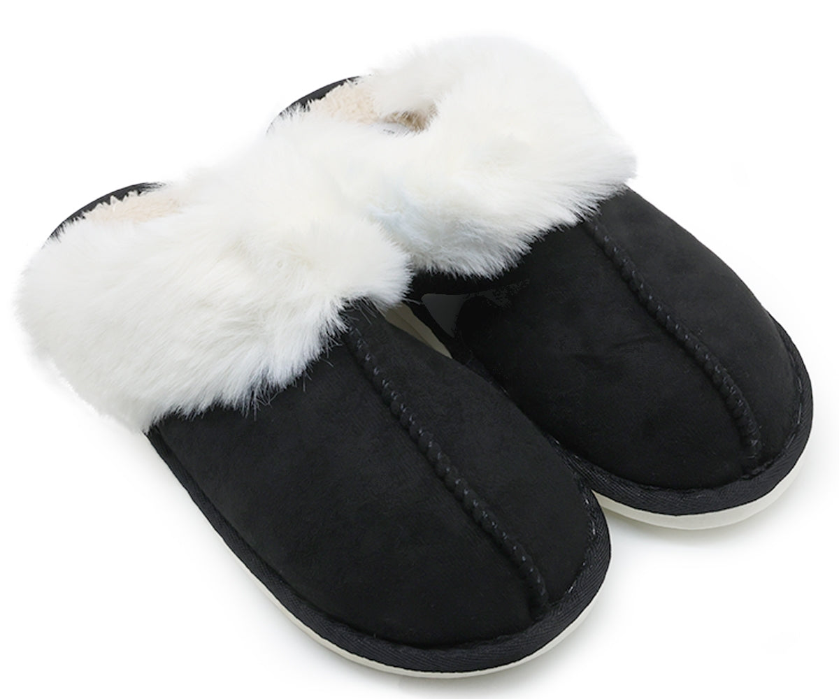 furry black suede slippers