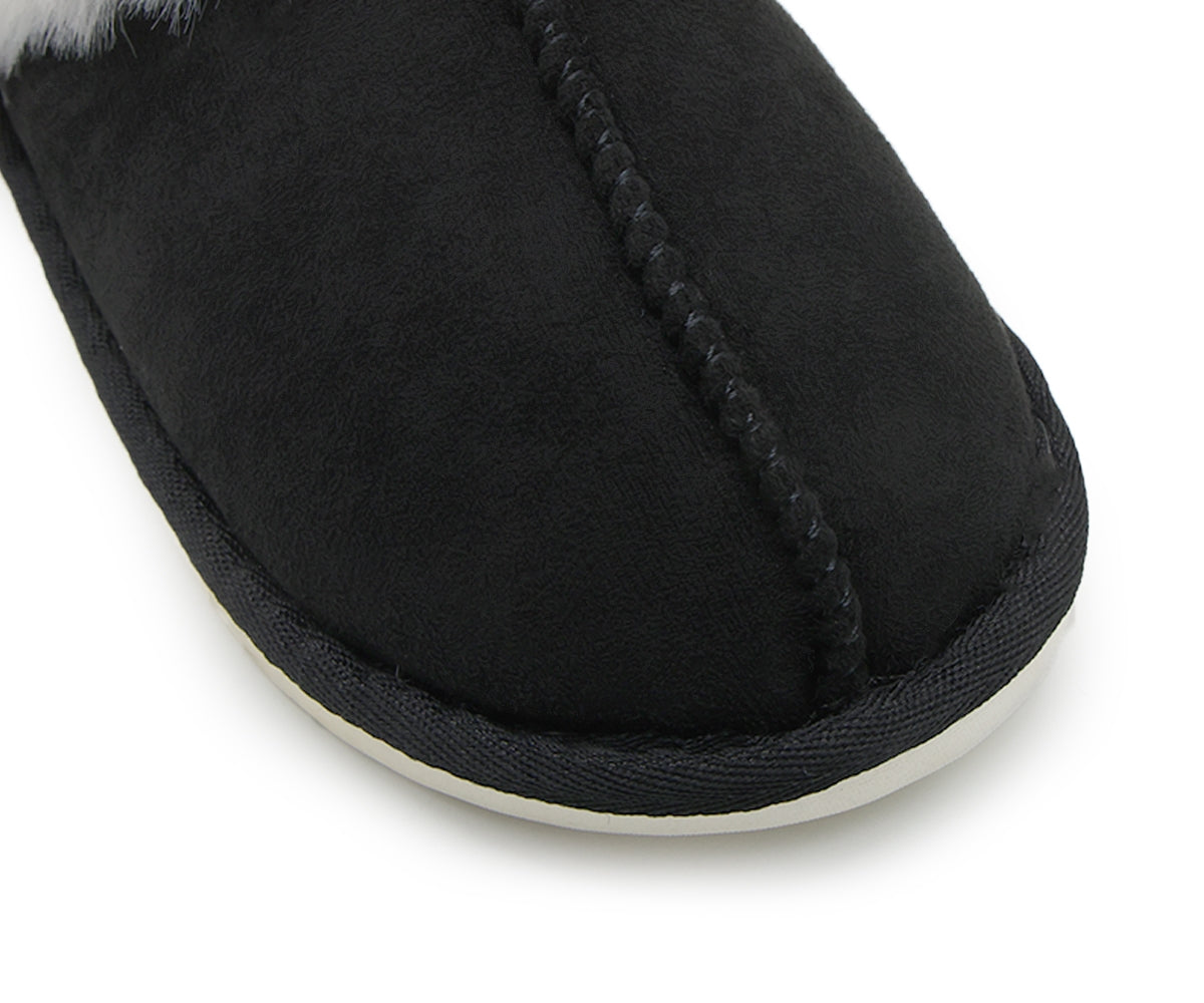 furry black suede slippers