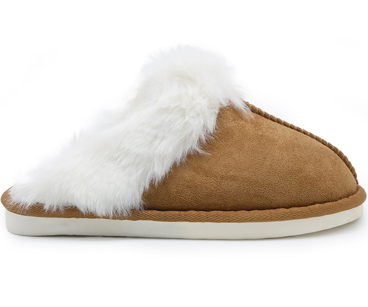 furry camel suede slippers
