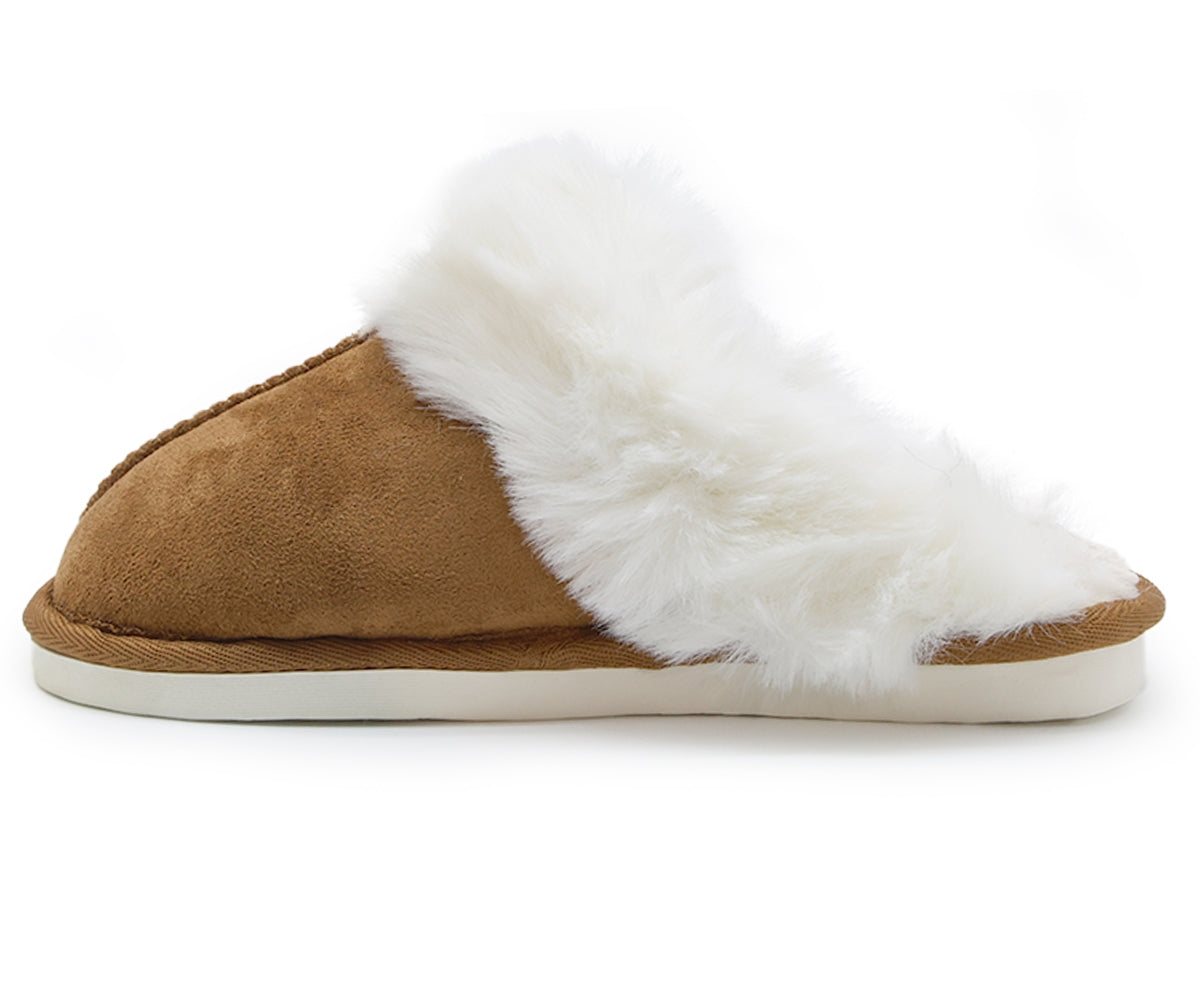 furry camel suede slippers